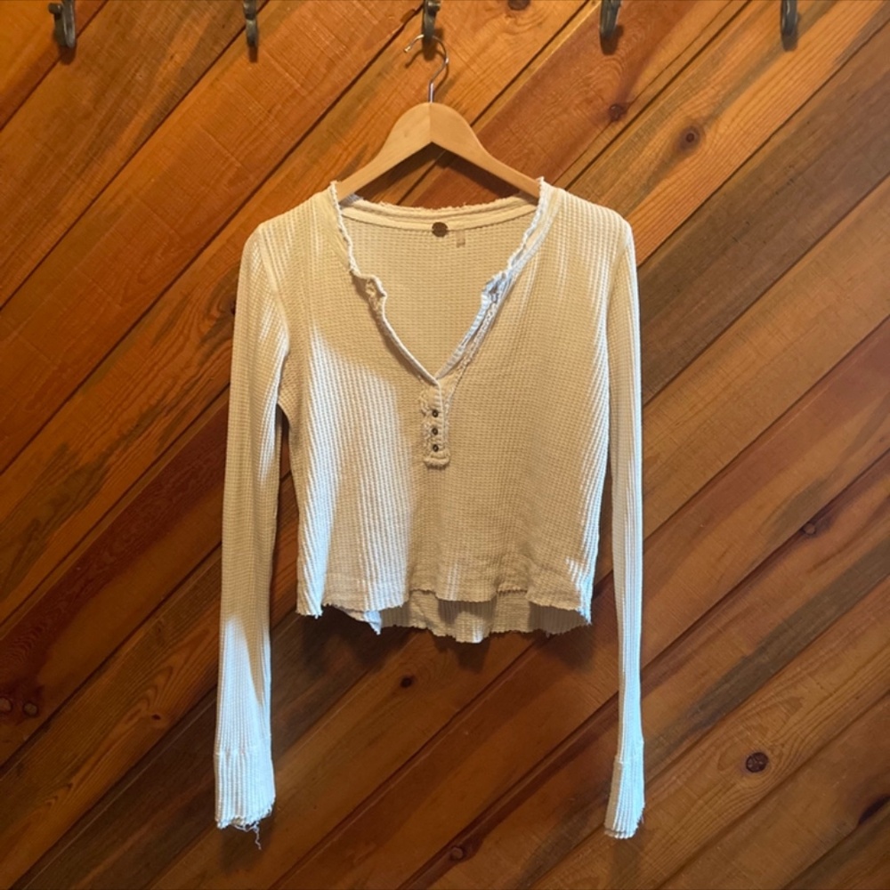 Free people, cream 100% cotton gauze sweater top with buttons